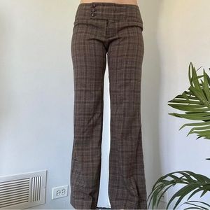 Y2K Brown plaid low rise flared bootcut pants